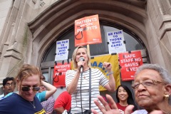 July 11, 2019: Senator Maria Collett rallies with Pennsylvania nurses, hospital staff, and community members in protest of the closure of Hahnemann University Hospital in Philadelphia.