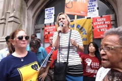 July 11, 2019: Senator Maria Collett rallies with Pennsylvania nurses, hospital staff, and community members in protest of the closure of Hahnemann University Hospital in Philadelphia.