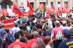 July 11, 2019: Senator Maria Collett rallies with Pennsylvania nurses, hospital staff, and community members in protest of the closure of Hahnemann University Hospital in Philadelphia.