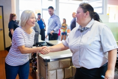 7월 31, 2019: Sen. Collett tours a McDonald’s restaurant near her district office talking to the franchise owner as well as customers about their experiences.