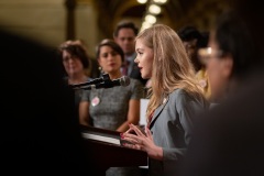 October 22, 2019: Senator Maria Collett joins other legislators and activists in rallying support for menstrual equity legislation in the House and Senate.