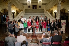October 22, 2019: Senator Maria Collett joins other legislators and activists in rallying support for menstrual equity legislation in the House and Senate.