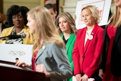 October 22, 2019: Senator Maria Collett joins other legislators and activists in rallying support for menstrual equity legislation in the House and Senate.