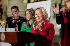 October 22, 2019: Senator Maria Collett joins other legislators and activists in rallying support for menstrual equity legislation in the House and Senate.