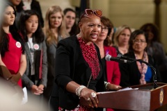 October 22, 2019: Senator Maria Collett joins other legislators and activists in rallying support for menstrual equity legislation in the House and Senate.
