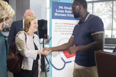 October 25, 2023: Sen. Collett participated in a celebration at PHEAA’s Midtown Harrisburg headquarters marking the first tuition reimbursement from the expanded Student Loan Relief for Nurses (SLRN) program.  Collett, a nurse who was instrumental in expanding funding for the program this year, met Yaw Saahene, a nurse from Lebanon County who received $7,500 in loan forgiveness.