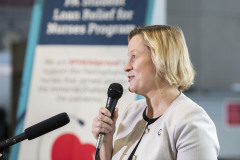 October 25, 2023: Sen. Collett participated in a celebration at PHEAA’s Midtown Harrisburg headquarters marking the first tuition reimbursement from the expanded Student Loan Relief for Nurses (SLRN) program.  Collett, a nurse who was instrumental in expanding funding for the program this year, met Yaw Saahene, a nurse from Lebanon County who received $7,500 in loan forgiveness.