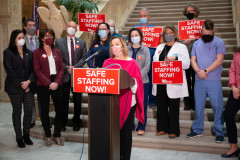 January 25, 2022: Sen. Collett rallies with a coalition of statewide nursing groups to demand action on bills that would provide for safe staffing levels in PA hospitals.
