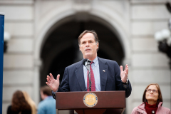 April 12, 2022:  Senator Maria Collett speaks at the Rallying for Open Primaries in PA
