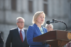 April 12, 2022:  Senator Maria Collett speaks at the Rallying for Open Primaries in PA