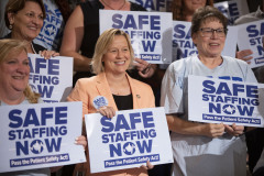 June 28, 2023: Sen. Collett tonight participated in a rally in the Main Rotunda to celebrate House passage of the Patient Safety Act, regulating minimum staffing levels for health care facilities.