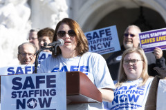 October 24, 2023: Sens. Collett and Haywood were joined by Democratic colleagues and health-care professionals on the steps of the Capitol to call for Senate passage of the Patient Safety Act, which passed the House in June.