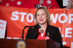 June 14, 2022: Senator Maria Collett speaks at a Nurses Safe Staffing Rally hosted by PASNAP  in Harrisburg.