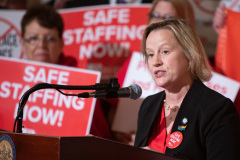 June 14, 2022: Senator Maria Collett speaks at a Nurses Safe Staffing Rally hosted by PASNAP  in Harrisburg.