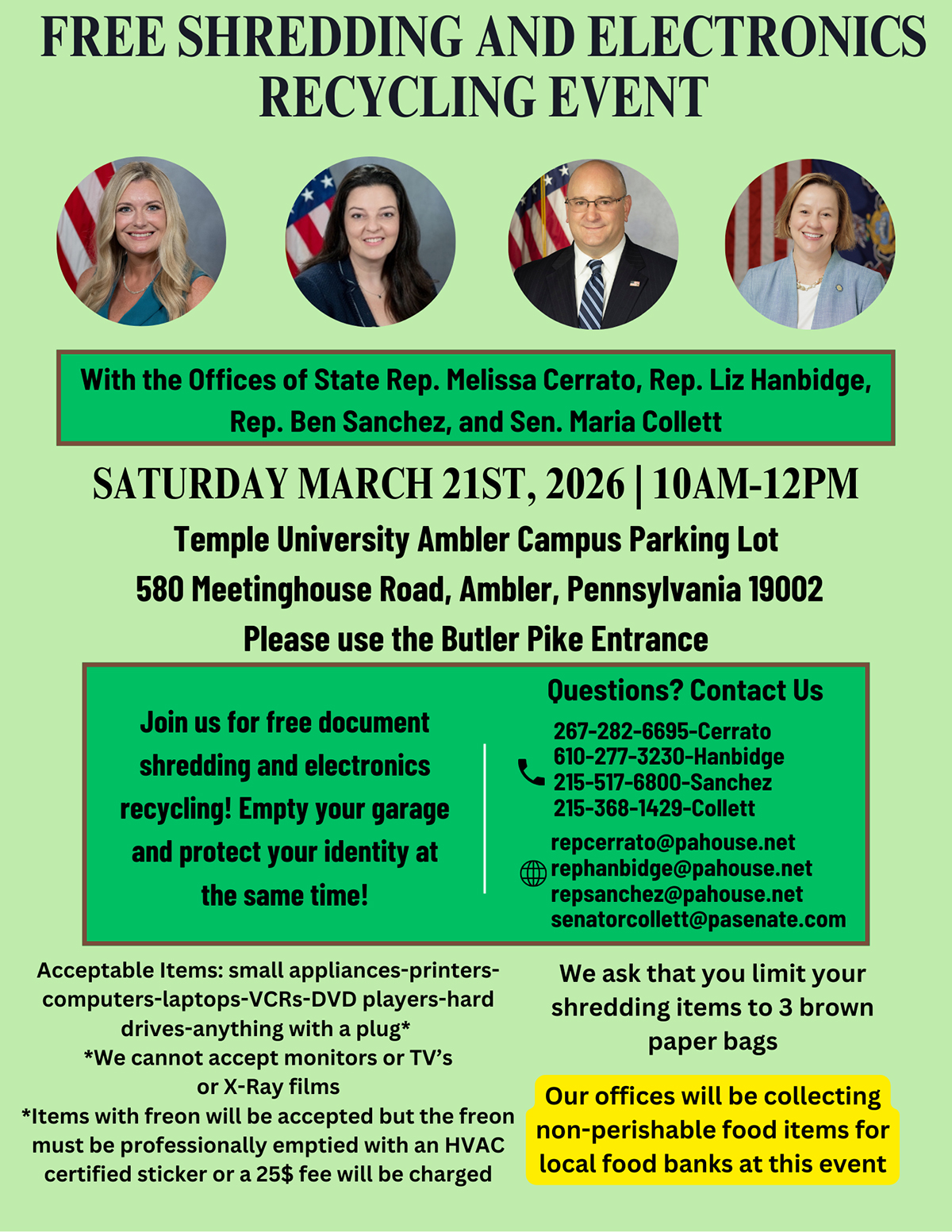 Free Shredding & Electronics Recycling Event - March 21, 2026